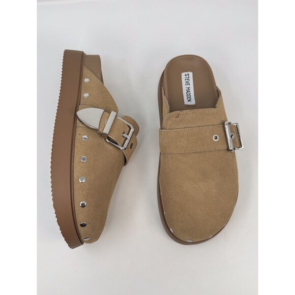 Steve Madden Cherrie Women Sandals Brown Suede Platform Clog Buckle Slip On US 8 - Picture 4 of 9